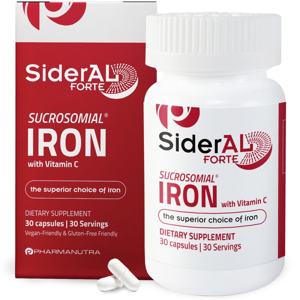 SiderAL Forte Iron Supplement Clinically Proven to Increase Levels Without Side Effects | Sucrosomial High Absorption Gentle Iron Pills for Women and Men | Vitamin C | Anemia & Energy Support | 30 ct