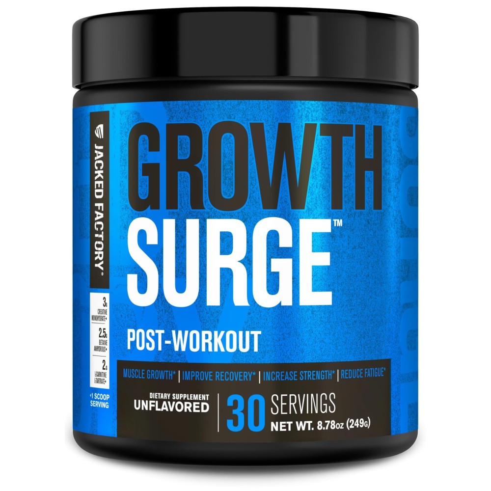 Jacked Factory Growth Surge Creatine Post Workout Powder w/L-Carnitine, Daily Muscle Builder & Recovery Supplement with Creatine Monohydrate, Betaine, L-Carnitine L-Tartrate - 30 Servings, Unflavored