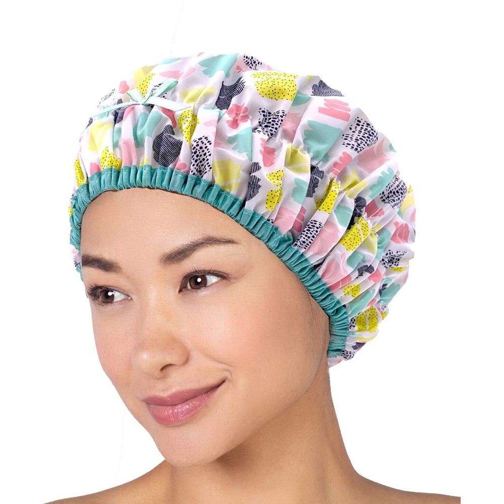 Reusable Shower & Bath Cap & Lined, Oversized Waterproof Shower Caps Large Designed for all Hair Lengths with PEVA Lining & Elastic Band Stretch Hem Hair Hat - Fashionista Living Color