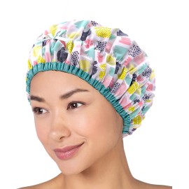 Reusable Shower & Bath Cap & Lined, Oversized Waterproof Shower Caps Large Designed for all Hair Lengths with PEVA Lining & Elastic Band Stretch Hem Hair Hat - Fashionista Living Color