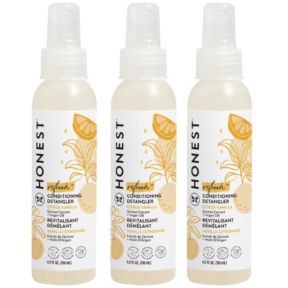 The Honest Company Conditioning Hair Detangler 3-Pack Leave-in Conditioner and Fortifying Spray Tear Free Cruelty-Free Hypoallergenic Citrus Vanilla Refresh 4 fl oz each pack of 3