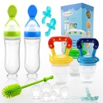 Food Feeder Baby Fruit Feeder Pacifier (3 Pcs) with 6 Different Sized Silicone Pacifiers 2 PCS Silicone Babies Food Dispensing Spoon 90ML with 2 Baby Spoons Bottle Brush Pacifier Clip