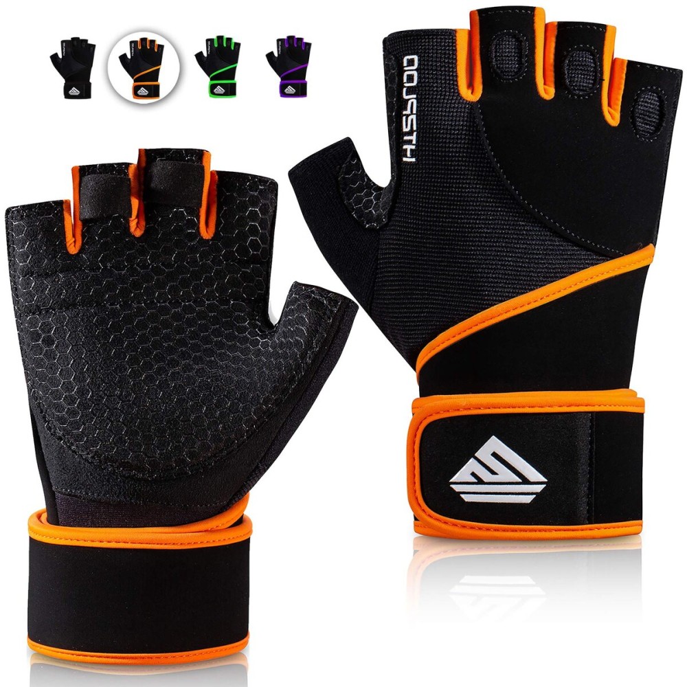 HTZPLOO Workout Gloves Gym Gloves Weight Lifting Gloves for Men Women with Full Palm Pad,Strong Wrist Wraps Support,Enhanced Grip,for Fitness,Exercise (Black&Orange, Small)