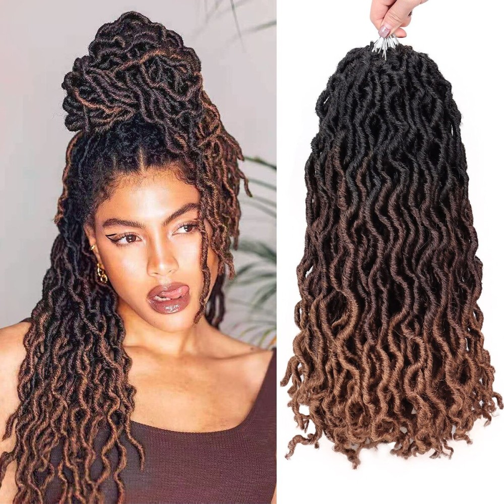 14 Inch Goddess Faux locs Crochet Hair 6 Packs/Lot Soft Gypsy Locs Wavy Crochet Braids Dreadlocks 3 Tone Curly Wavy Twist Braiding Hair Extensions African Roots Braid1B/4/30)