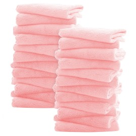 Sunny zzzZZ Ultra Soft 24 Pack Baby Washcloths - 10x10 Inches - Coral Fleece Extra Absorbent Wash Clothes for Babies, Infants and Toddlers - Sensitive Skin and Newborn - Ideal Baby - Pink