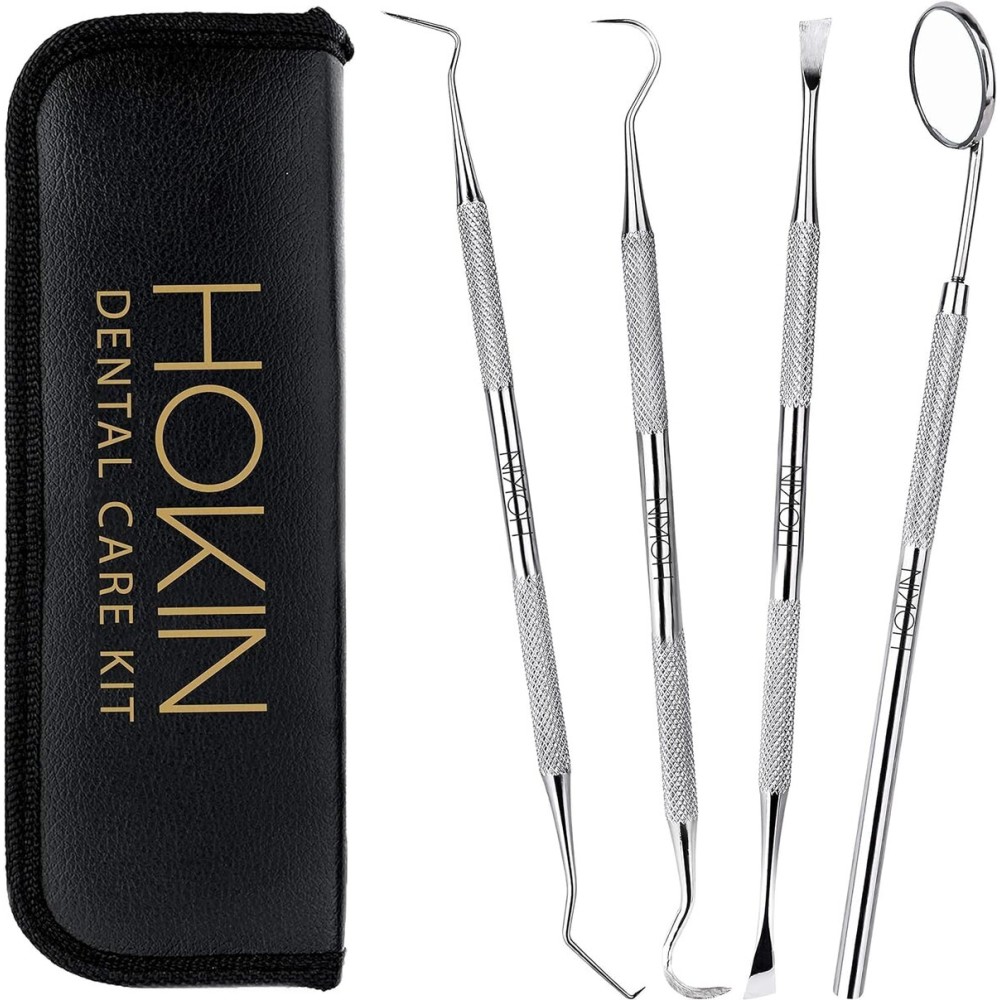 Dental Tools HOKIN Plaque Remover Teeth Cleaning Tool 4 Pcs Dental Care Kit Tooth Filling Repair Set Stainless Steel Dental Tools for Men Women Kids and Pet Care