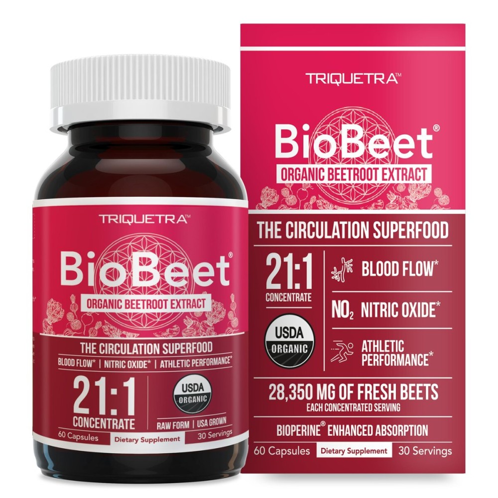 BioBeet Max Strength Beet Root Capsules - 21:1 Concentrate, Each Serving Derived from 28,350 mg Organic Beetroot - Absorption Enhancement with BioPerine Black Pepper Extract (60 Capsules)