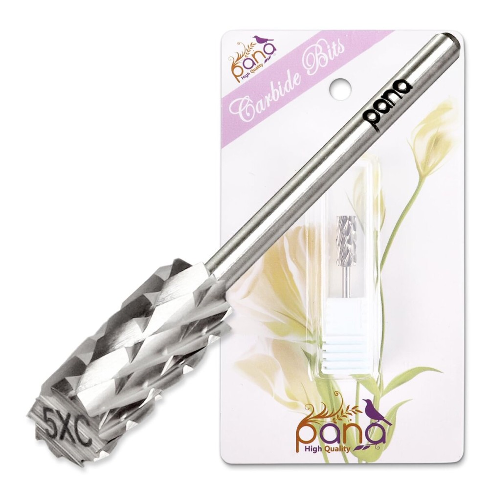 USA PANA Professional 3/32 Shank Size - Flat Top Small Barrel Carbide Bit - 5X Coarse Grit to Extra Fine Grit - Gold, Silver, DLC Black - Nail Drill Bit for Dremel Machine (5X Coarse, Silver)