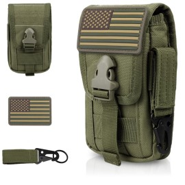 WYNEX Tactical Phone Pouch Molle,Smartphone Holster Bag EDC Utility Cellphone Lock Card Holder Organizer Fit for Waist Belt Case Include Tactical Gear Clip and U.S.A Patch