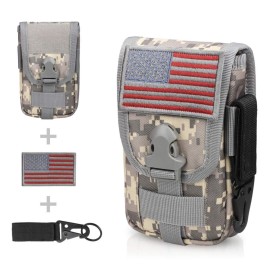 WYNEX Tactical Phone Pouch Molle,Smartphone Holster Bag EDC Utility Cellphone Lock Card Holder Organizer Fit for Waist Belt Case Include Tactical Gear Clip and U.S.A Patch