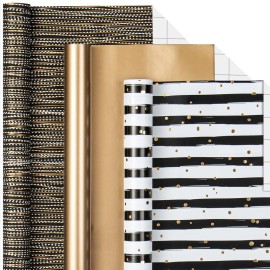 MAYPLUSS Gift Wrapping Paper Roll - 17In x 120In Per Roll - Luxury Black and Gold Stripe Anniversary Present Gift Wrap Paper for Men Birthday, Christmas, Wedding, Graduation, Father\'s Day and Party