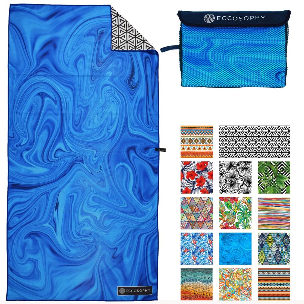 ECCOSOPHY Microfiber Beach Towel -Sand Free Towels are Quick Dry, Light Weight, Super Absorbent-Perfect Pool, Travel, Cruise, Camping Essentials - Oversized Extra Large for Adults (Laguna)