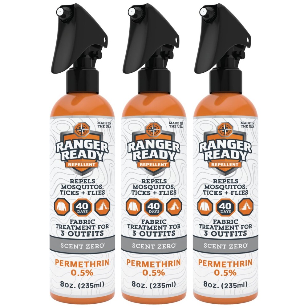 Ranger Ready Permethrin Spray for Clothes and Outdoor Gear - Permethrin Insect & Tick Repellent - Scent Zero (8oz, Pack of 3)