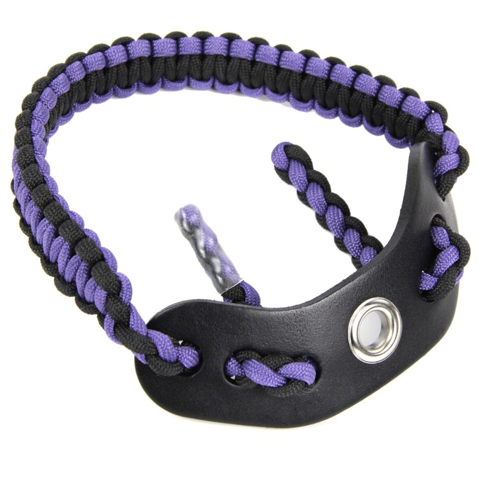 SUNYA Archery Bow Wrist Sling, 550 Paracord Strap Comfortable on Hand.100% Full Grain Leather Yoke, Multiple Camo Colors.Fit Compound Bow Stabilizer & Recurve. (Purple Magma 25)