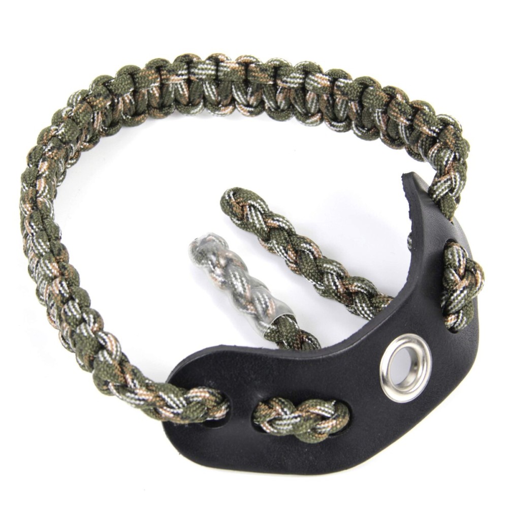 SUNYA Archery Bow Wrist Sling, 550 Paracord Strap Comfortable on Hand.100% Full Grain Leather Yoke, Multiple Camo Colors.Fit Compound Bow Stabilizer & Recurve. (Army Camo 28)