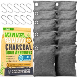 Activated Charcoal Odor Absorber for Strong Odors in Car, Closet, Shoe, Basement. 10 Activated Charcoal Bags Odor Absorbers for Home. Bamboo Charcoals Air Purifying Bag Charcoals Deodorizer Eliminator