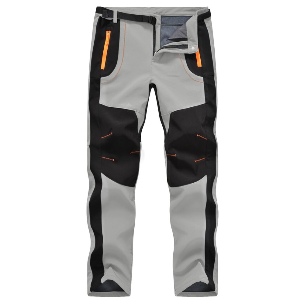TBMPOY Men\'s Snow Ski Hiking Pants Waterproof Winter Fleece Lined Pants Camping Skiing Ice Fishing Pants with Belt 02 Thick Light Grey XXL