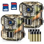 WOSPORTS Mini Trail Camera 2 Pack, 24MP 1080P HD Game Camera with SD Card and 8AA Batteries, Fast Trigger Time Infrared Night Vision Deer Camera for Wildlife Monitoring