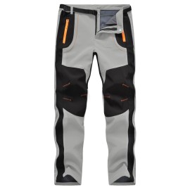 TBMPOY Men\'s Snow Ski Hiking Pants Waterproof Winter Fleece Lined Pants Camping Skiing Ice Fishing Pants with Belt 02 Thick Light Grey S