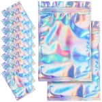 100 Pieces Resealable Smell Proof Bags - 3.3 x 5 Inches Foil Pouch Bags Flat Clear Food Storage Bags Plastic Packaging Foil Mylar Bags for Party Favor Food Storage (Holographic Rainbow Color)