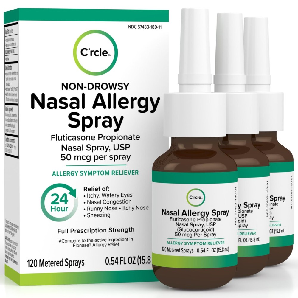 Fluticasone Nasal Spray Allergy Relief - 24 Hour Non Drowsy Allergy Nasal - Nose Spray Relief for Sinus Allergies - Prescription Strength Fluticasone Propionate 50mcg - 3 Month Supply