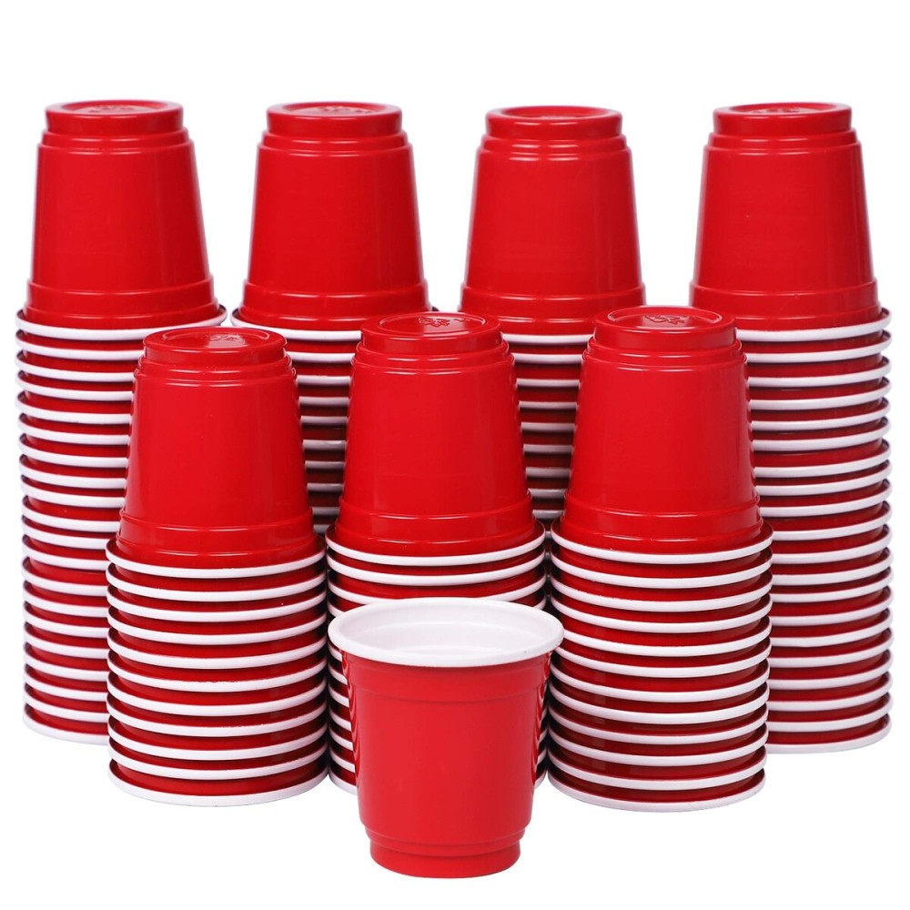 Zcaukya 120ct 2oz Mini Disposable Shot Cups, Small Red Plastic Party Cups for Parties, Games & Events