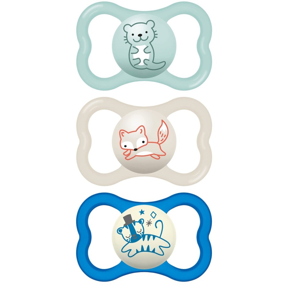 MAM Air Day & Night Baby Pacifier, for Sensitive Skin, Glows in The Dark, 3 Pack, 6-16 Months, Boy