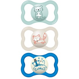 MAM Air Day & Night Baby Pacifier, for Sensitive Skin, Glows in The Dark, 3 Pack, 6-16 Months, Boy