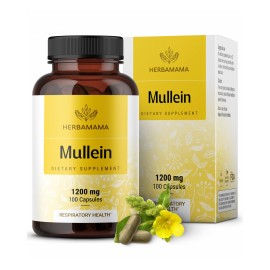 HERBAMAMA Mullein Leaf Capsules - 1200mg Mullein Leaf Extract for Lung Detox Support - Vegan, Non-GMO Respiratory Lung Cleanse Supplement