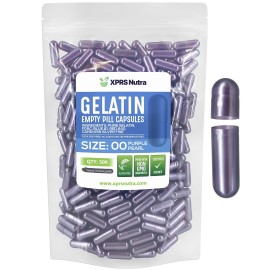 XPRS Nutra Size 00 Empty Capsules - 500 Count Empty Gelatin Capsules - Pills DIY Capsule Filling - Fillable Pill Gel Caps for DIY Supplements (Purple Pearl)