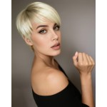 QUEENTAS Short Blonde Wig with Bangs Layered Short Pixie Cut Wigs for White Women Synthetic Hair (Platinum Blonde Mixed Light Brown Dark Root)