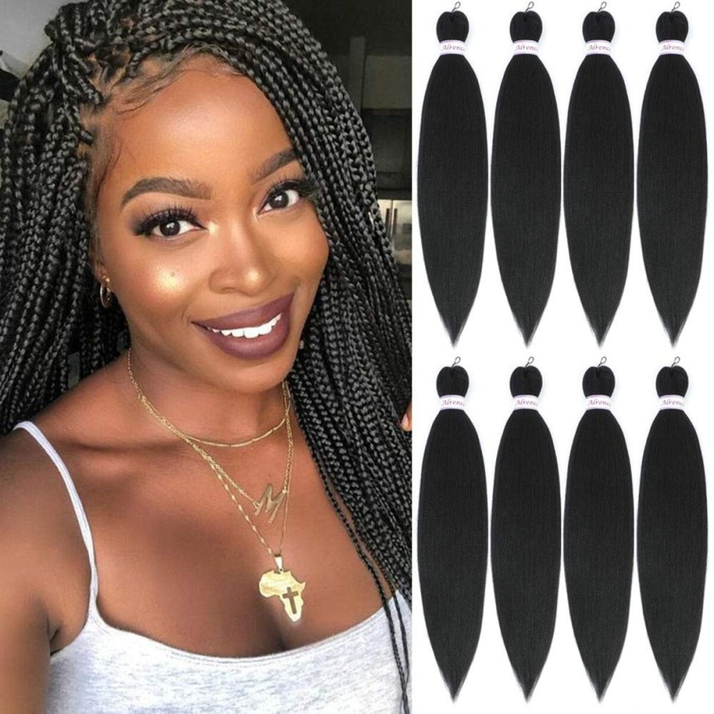 Alrence Pre Stretched Braiding Hair Long Braid 16 Inch 8 Packs Professional Braiding Hair Extensions Synthetic Crochet Twist Braids (16 Inch,1B)