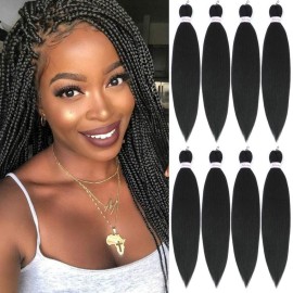 Alrence Pre Stretched Braiding Hair Long Braid 16 Inch 8 Packs Professional Braiding Hair Extensions Synthetic Crochet Twist Braids (16 Inch,1B)