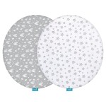 Bassinet Sheets Compatible with Fisher-Price On-The-Go Baby Dome, 2 Pack, 100% Jersey Knit Cotton Fitted Sheets, Breathable and Heavenly Soft, Grey Hearts and White Stars Print for Baby
