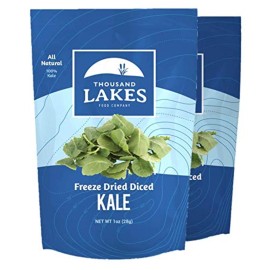 Thousand Lakes Freeze Dried Vegetables - Diced Kale 2-pack 1 ounce (2 ounces total) | 100% Kale Flakes | No Salt Added