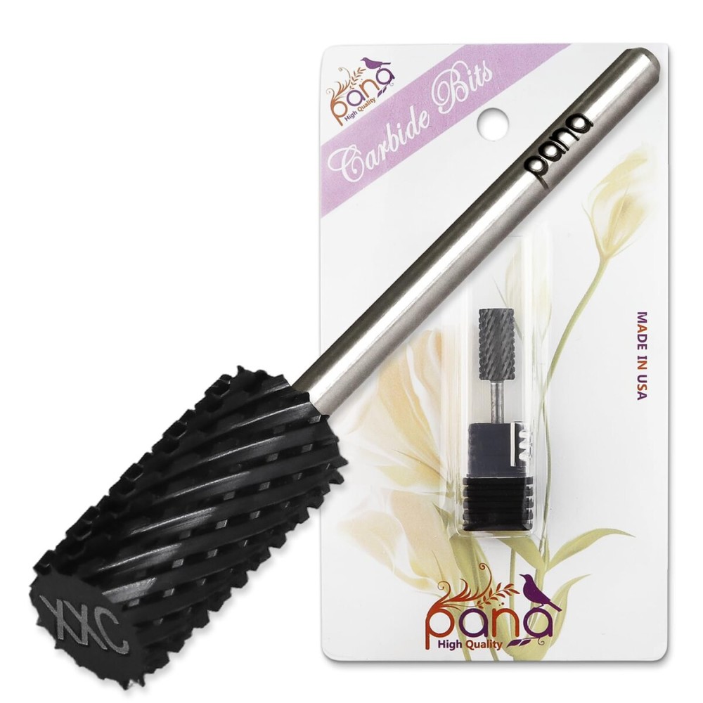 PANA Professional 3/32 Shank Size - Flat Top Large Barrel Carbide Bit - Nail Drill Bit for Dremel Machine (Silver, Gold, DLC Black) (2X Coarse, DLC Black)