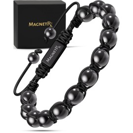 MagnetRX Magnetic Hematite Bracelet - Max Strength Magnet Stones - Magnetic Beaded Bracelets for Men and Women (Bali 8mm Bead)