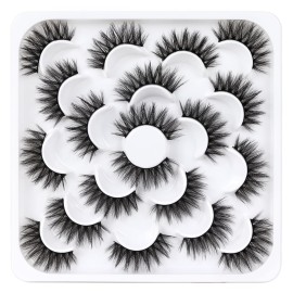 Veleasha Lashes 10 Pairs Natural Fluffy False Eyelashes Soft Wispy Lashes 3D Faux Mink Lashes Pack (V06)