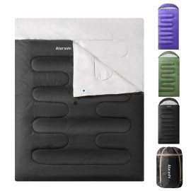 Atarashi Double Sleeping Bags for Adults, 3-4 Seasons Extra Wide XL Queen Size Two Person Sleeping Bag, Couple Black Sleeping Bags for Camping, Hiking and Outdoors, Warm Cold Weather, 59\'\'X87\'\'