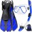 Zenoplige Mask Fins Snorkel Set, Snorkeling Gear for Adults, Panoramic View Snorkel Mask Anti-Fog, Adjustable Dive Flippers, Dry Top Snorkel and Travel Bag, Scuba Gear for Swimming Snorkeling Diving