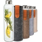 Cosumy Glass Water Bottle 25oz with Felt Sleeve - Borosilicate Glass - Leakproof Lid - BPA Free - Ideal for Work, Travel & Gym (Anthracite)