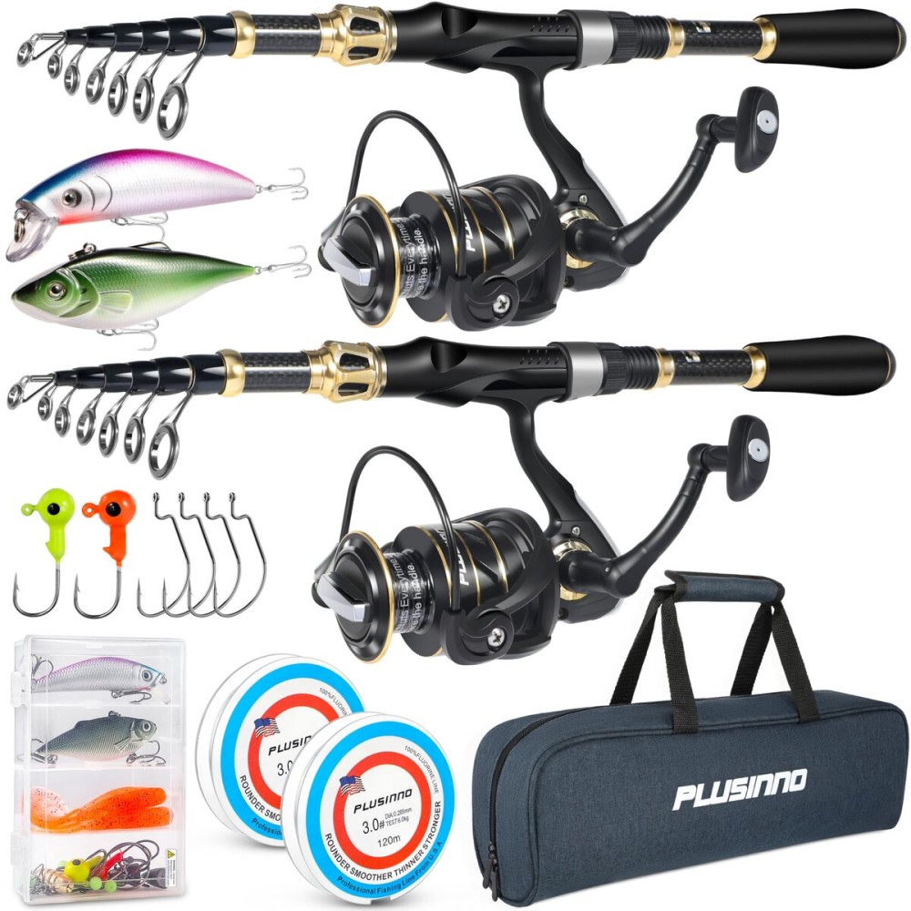 PLUSINNO Fishing Rod and Reel Combo,Fishing Pole,Telescopic Fishing Rod Kit with Spinning Reel, Telescopic Fishing Pole with Carrier Bag for Freshwater Saltwater for Men Women