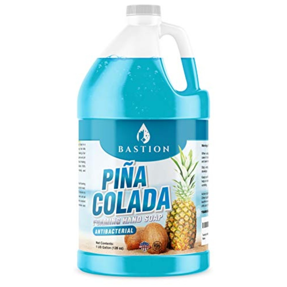 Bastion Foaming Antibacterial Hand Soap Refill - Pina Colada Scent, 1 Gallon (128 oz) - Bulk Moisturizing Hand Wash for Home, Office, Kitchen, Bathroom - Kills Germs, Softens Hands