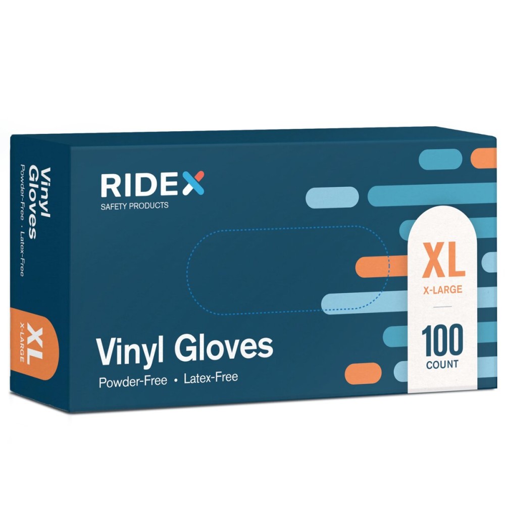 Ridex Disposable Gloves Latex-Free Clear Vinyl Gloves [100-Count] Powder-Free All-Purpose Gloves, Dispenser Box Gloves 100 Pieces - Size X-Large Glove Medical