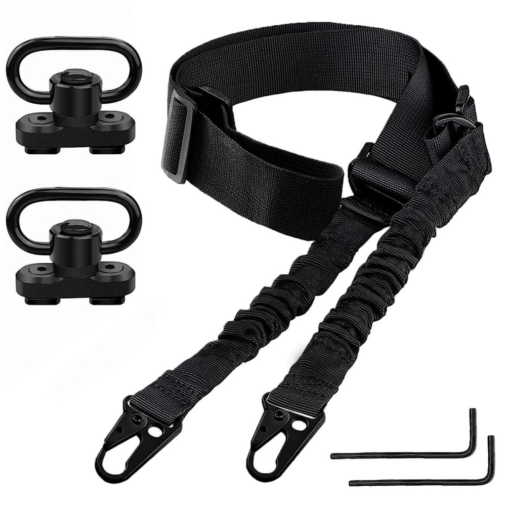 Bengor Two Point Traditional Sling with Attachments Mounts, Adjustable Extra Long Rifle Sling for Rifle with 2 Pack 1.25 QD Swivel Mounts for M-Rail