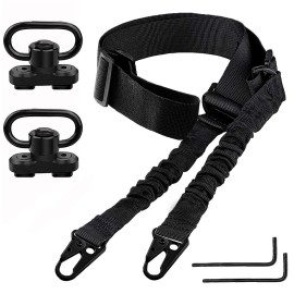 Bengor Two Point Traditional Sling with Attachments Mounts, Adjustable Extra Long Rifle Sling for Rifle with 2 Pack 1.25 QD Swivel Mounts for M-Rail