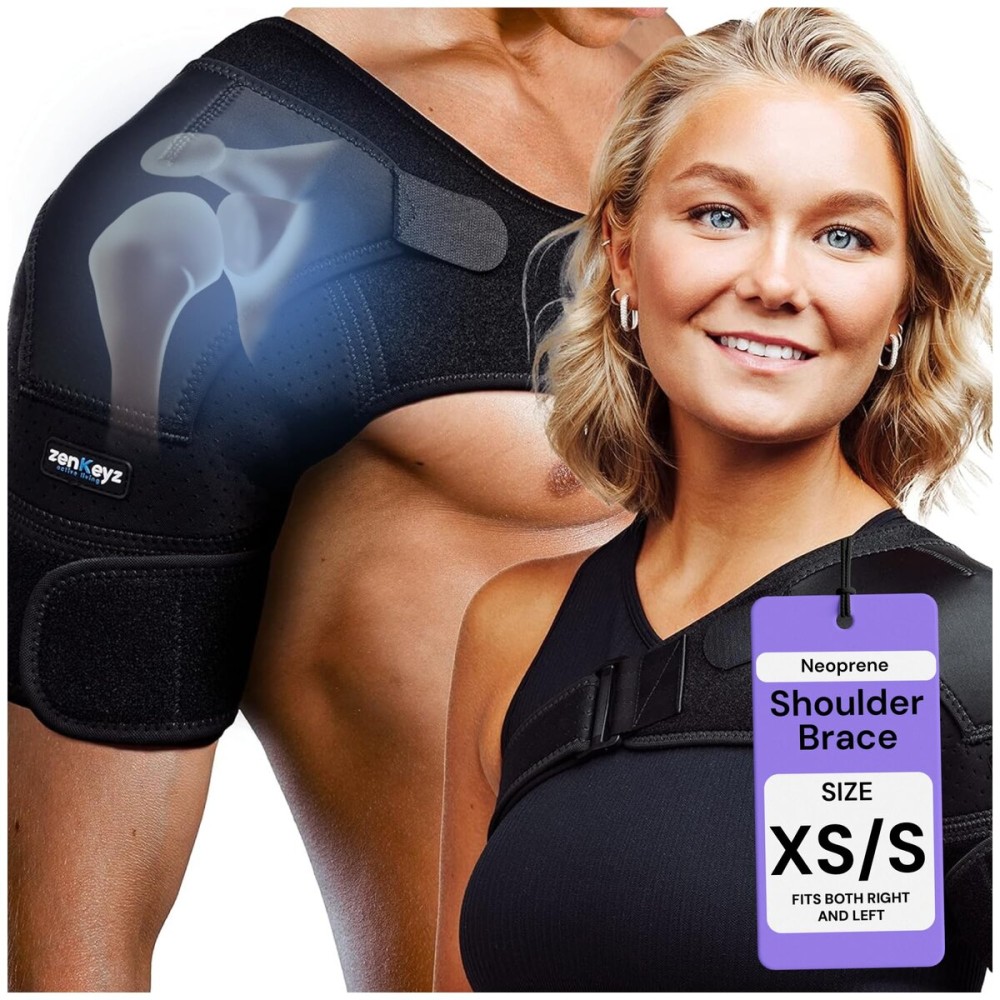 ZENKEYZ Shoulder Brace for Men & Women, Size rage XS-3XL, Torn Rotator Cuff, Tendonitis, Dislocation, Pain, Neoprene Shoulder Compression Sleeve Wrap, Christmas Gift for Athletes and Seniors (Black, XSmall/Small)