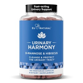 Urinary Harmony D-Mannose Supplement - Urinary Tract Health for Women - Cleanses and Flushes the Urinary System - Potent Clinical Strength Formula with DMannose and Hibiscus - 180 Fast Acting Capsules