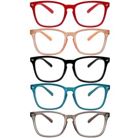 SIGVAN 5 Pack Blue Light Blocking Reading Glasses Fashion Square Computer Readers for Women Men, Anti UV Ray Nerd Eyeglasses (5C A, 1.0)