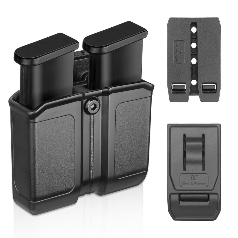 Double Stack Mag Pouch for 9mm/.40 Mags - Universal Magazine Holster with Molle & Belt Clip - OWB Adjustable Magazine Carrier for Glock 17/19, P365, Hellcat Pro Magazine Holder